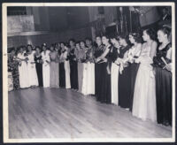 Gathering of formally dressed young women, Los Angeles, 1940s