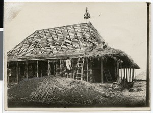 Roofing of the first house of the mission station, Ayra, Ethiopia, ca.1929-1931
