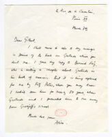 Alice B. Toklas to "Dear Gilbert," ALS