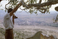 Mexico (Jalisco) - Young man on hill with small town in distance, between 1960-1964