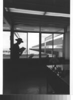 Painted Desert, interior view silhouette of park ranger against office windows