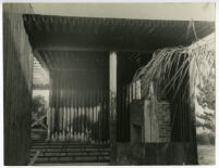 Beard House, construction, interior with view of fireplace, Altadena, California, 1934