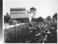 J. N. Brown House, exterior including Woodies parked in driveway