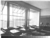 California Military Academy, interior classroom with windows looking out to quad