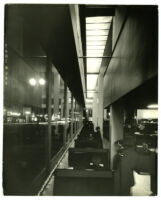 Laemmle Building, Coco Tree restaurant interior with view of night exterior, Los Angeles, California, 1932-1937