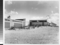 Guam schools, Adelup School, exterior with landscaping drawn in pencil on photograph