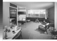 Painted Desert, Richard J. Neutra and woman in apartment