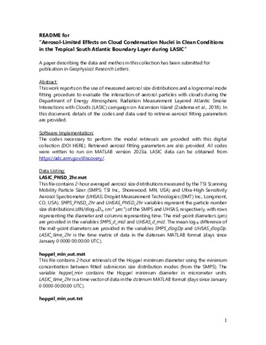 Data from: Aerosol-Limited Effects on Cloud Condensation Nuclei in Clean Conditions in the Tropical South Atlantic Boundary Layer during LASIC