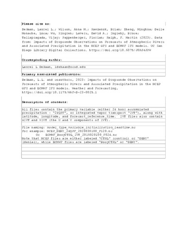 Data from: Impacts of Dropsonde Observations on Forecasts of Atmospheric Rivers and Associated Precipitation in the NCEP GFS and ECMWF IFS models