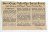 More Owens Valley Dust Storms Feared: Water Extraction Will Magnify Problem, Air Board Hears