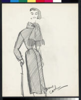 Cashin's pencil illustrations of ensembles featuring Forstmann wool. b073_f02-13