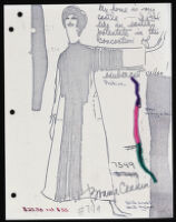 Copies of Cashin's loungewear design illustrations for Evelyn Pearson, with swatches. b033_f04-11