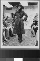 Black and white photographs of Cashin's fur coat designs for H.B.A. Fur Corp