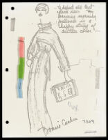 Copies of Cashin's loungewear design illustrations for Evelyn Pearson, with swatches. b033_f03-10