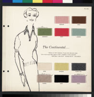 Cashin's illustrations of sweater designs for Forstmann wool, mounted on board with swatches. b075_f01-07