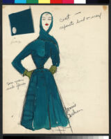 Cashin's illustrations of ensembles featuring turquoise Forstmann wool. f13-03