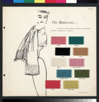 Cashin's illustrations of sweater designs for Forstmann wool, mounted on board with swatches. b075_f01-16