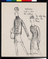 Cashin's illustrations of sweater designs for Ballantyne of Peebles titled "Cashmere cut and sew."