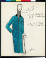 Cashin's illustrations of ensembles featuring turquoise Forstmann wool. f13-09