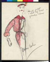 Cashin's hand-painted illustrations of ensembles featuring red Forstmann wool. f11-18