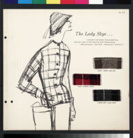 Cashin's illustrations of sweater designs for Forstmann wool, mounted on board with swatches. b075_f01-15