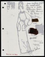 Copies of Cashin's loungewear design illustrations for Evelyn Pearson, with swatches. b033_f04-10