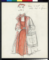 Cashin's hand-painted illustrations of ensembles featuring red Forstmann wool. f11-19