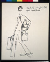 Cashin's illustrations of handbag designs for Coach (handbags shown on models)