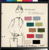 Cashin's illustrations of sweater designs for Forstmann wool, mounted on board with swatches. b075_f01-11