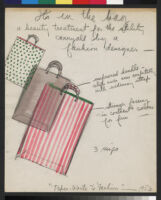 Cashin's essays and illustrations regarding design ideas for paper accessories including handbags, umbrellas, and slippers