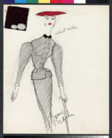 Cashin's pencil illustrations of ensembles featuring Forstmann wool. b073_f03-17