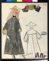 Cashin's illustrations of coat designs for Norman Zeiler, with swatches. f02-05