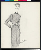 Cashin's pencil illustrations of ensembles featuring Forstmann wool. b073_f02-14