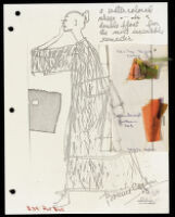 Copies of Cashin's loungewear design illustrations for Evelyn Pearson, with swatches. b033_f03-19