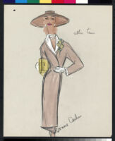 Cashin's hand-painted illustrations of ensembles featuring beige and ivory Forstmann wool. f04-05