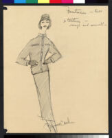 Cashin's pencil illustrations of ensembles featuring Forstmann wool. b073_f01-05