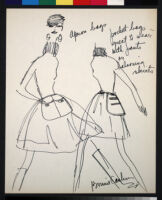 Cashin's illustrations of handbag designs for Coach (handbags shown on models)