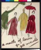 Cashin's illustrations of coat designs for Norman Zeiler, with swatches. f02-01