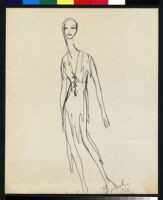 Cashin's illustration of a leather rag dress design for Sills and Co