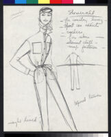 Cashin's pencil illustrations of rainwear designs, including hats. b077_f08-11