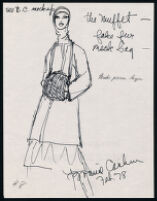 Notes, sketches, and brochure with line list of Cashin's handbag designs. b180_f07-13