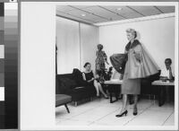 Black and white photographs of Cashin's ready-to-wear designs for Sills and Co., modeled in Sills' showroom