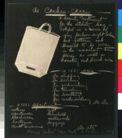 Cashin's essays and illustrations regarding design ideas for paper accessories including handbags, umbrellas, and slippers