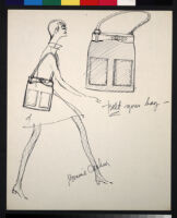 Cashin's illustrations of handbag designs for Coach (handbags shown on models)