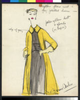 Cashin's hand-painted illustrations of ensembles featuring yellow Forstmann wool. f14-04