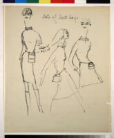 Cashin's illustrations of handbag designs for Coach (handbags shown on models)