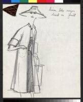 Cashin's pencil illustrations of rainwear designs, including hats. b077_f08-09