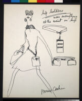 Cashin's illustrations of handbag designs for Coach (handbags shown on models)