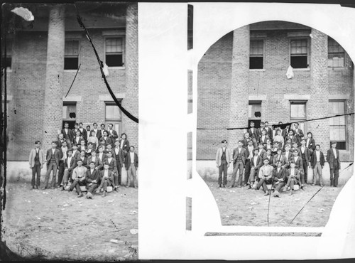 Cherokee boys and their teacher in Male High School, 1879