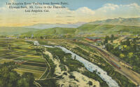 Los Angeles River Valley from Scenic Point, Elysian Park, Mt. Lowe in Distance, Los Angeles, Cal